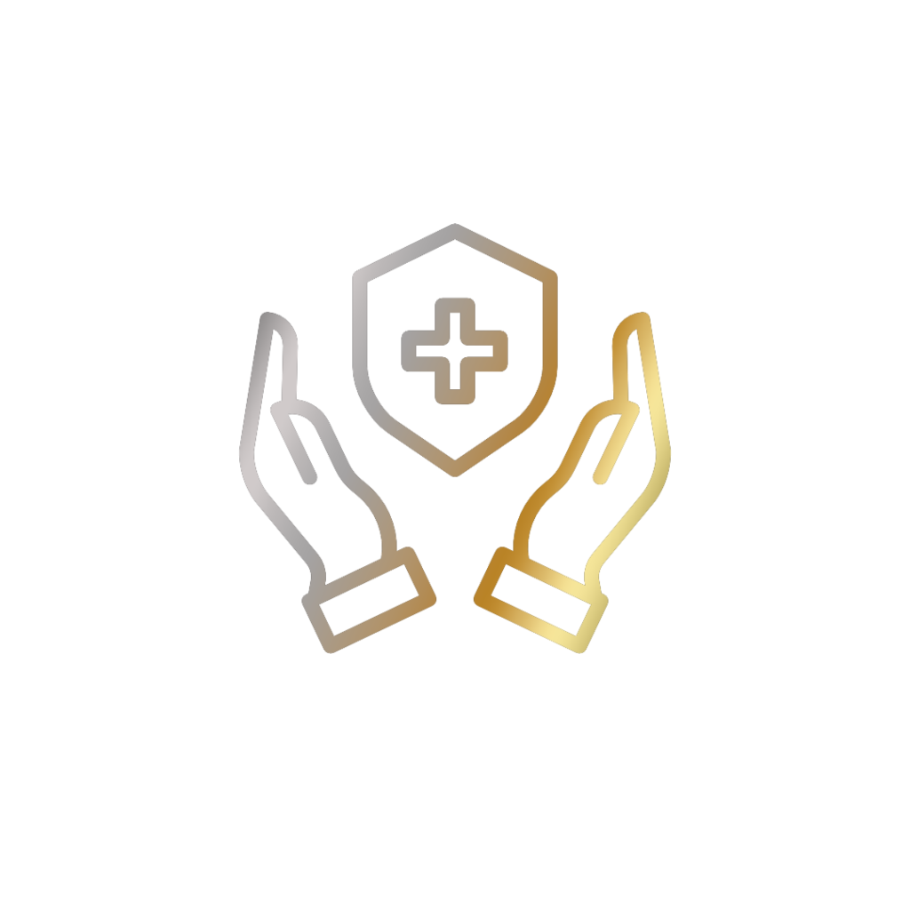a logo of hands holding a shield