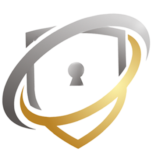 a logo of a shield with a keyhole